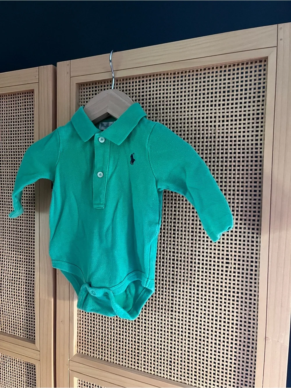 Ralph Lauren 6M Green Long-Sleeve Polo Bodysuit